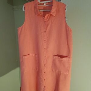 Eileen Fisher Large Linen Coral Sleeveless Dress Beach Resort Criuse Fun